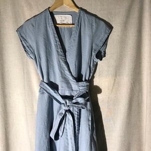 Not Perfect Linen Wrap Dress Swedish Blue